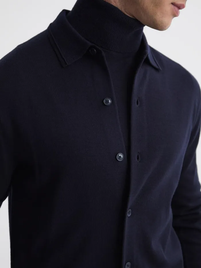 Men Reiss Knitwear Forbes Merino Wool ButtonThrough Cardigan Navy