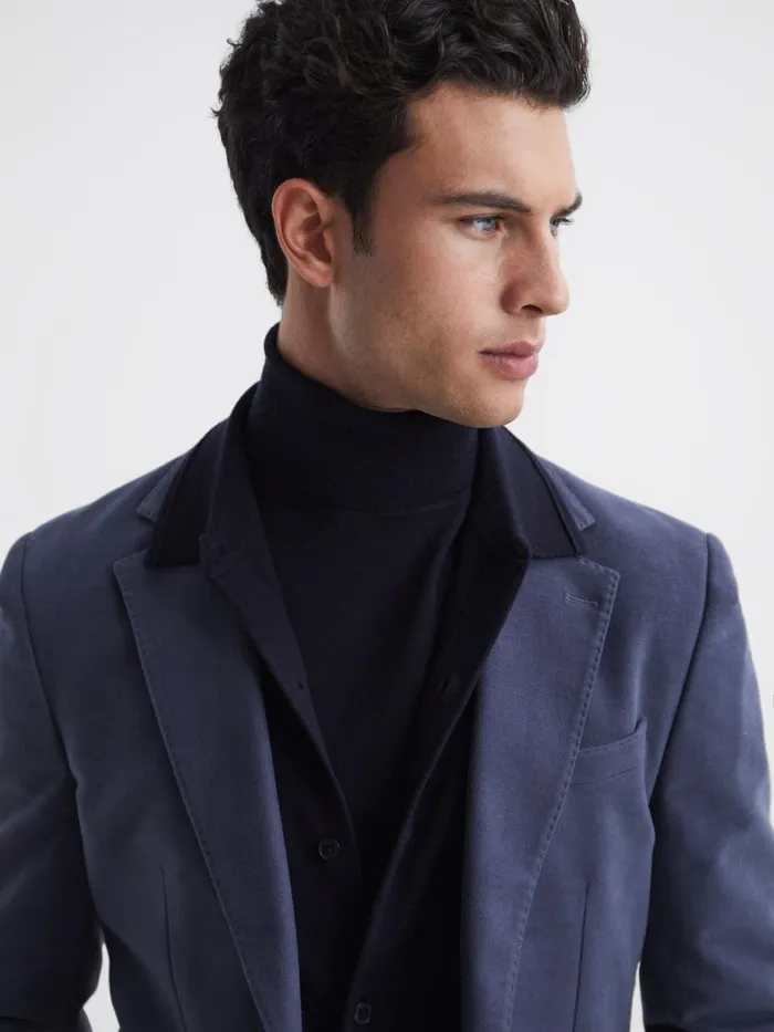 Men Reiss Knitwear Forbes Merino Wool ButtonThrough Cardigan Navy
