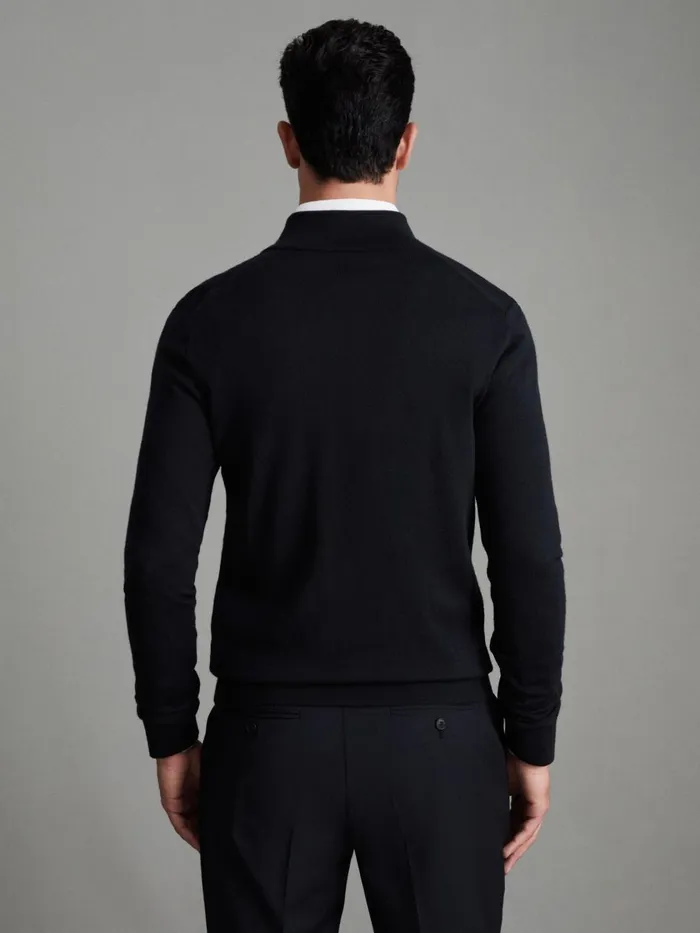 Men Reiss Knitwear Hampshire Merino Wool FunnelNeck Jacket Black