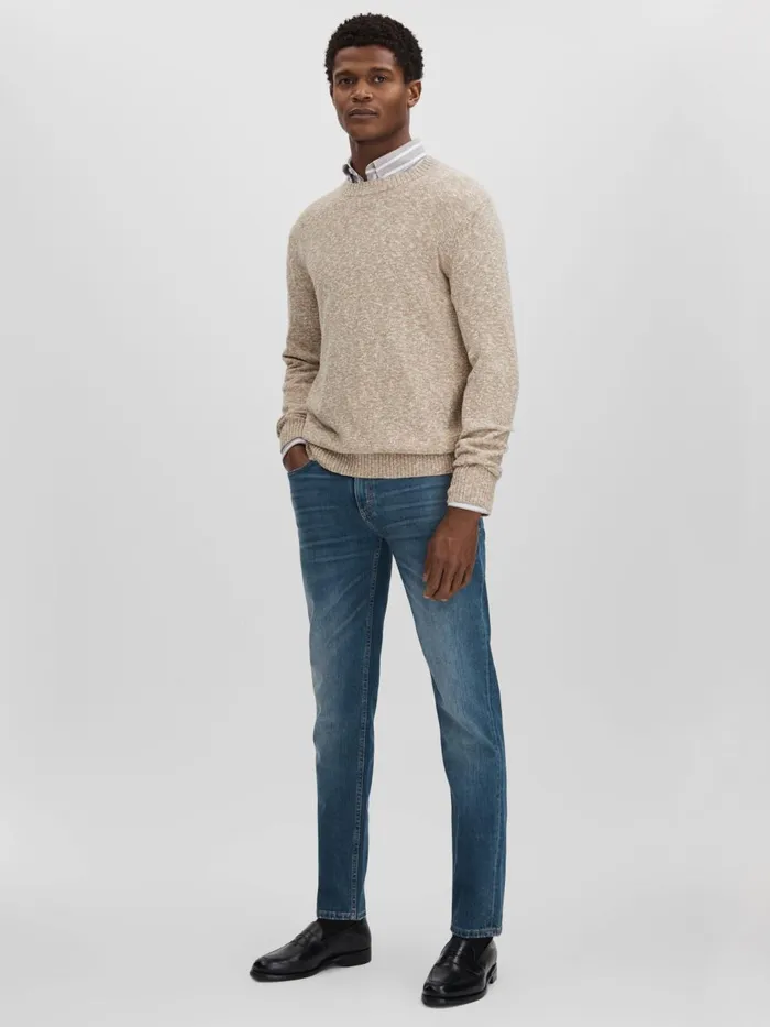 Men Reiss Knitwear Jacobson Marled Cotton Blend Jumper Beige