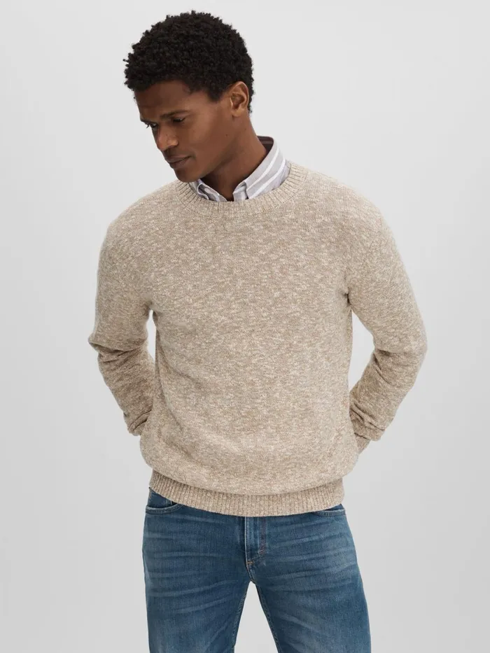 Men Reiss Knitwear Jacobson Marled Cotton Blend Jumper Beige