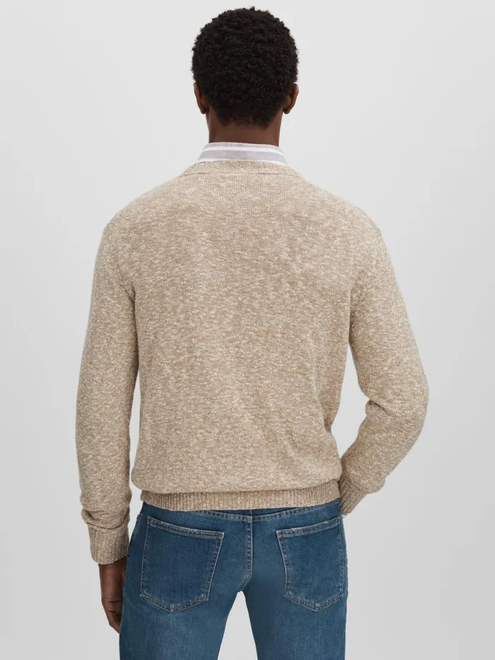Men Reiss Knitwear Jacobson Marled Cotton Blend Jumper Beige