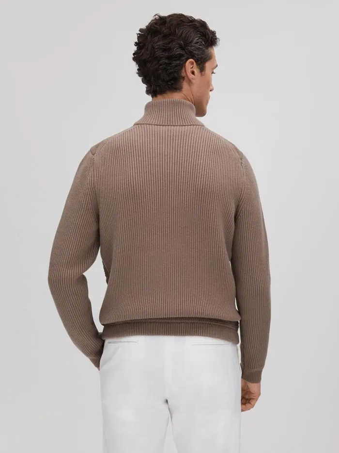 Men Reiss Knitwear Southend Hybrid Quilt And Knit ZipThrough Jacket Mink