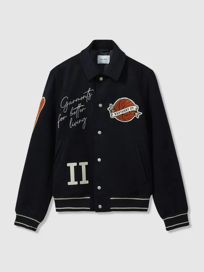 Men Reiss Outerwear and Coats Deux Wool Blend Varsity Jacket Dark Navy