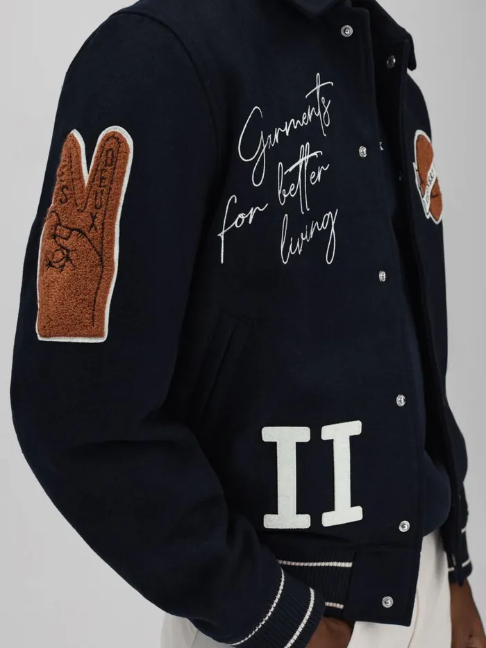 Men Reiss Outerwear and Coats Deux Wool Blend Varsity Jacket Dark Navy