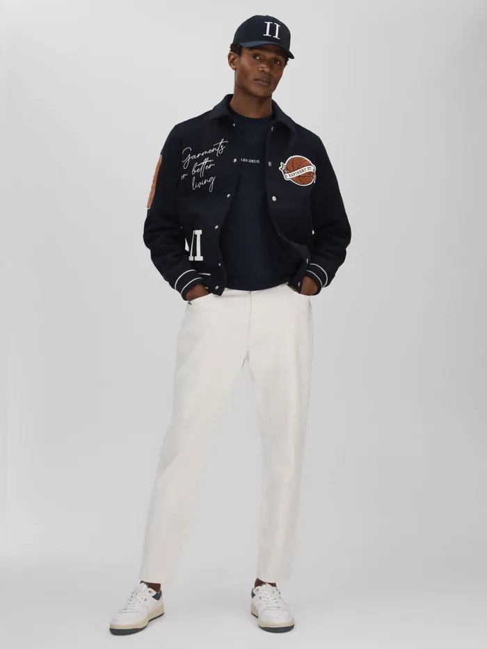 Men Reiss Outerwear and Coats Deux Wool Blend Varsity Jacket Dark Navy