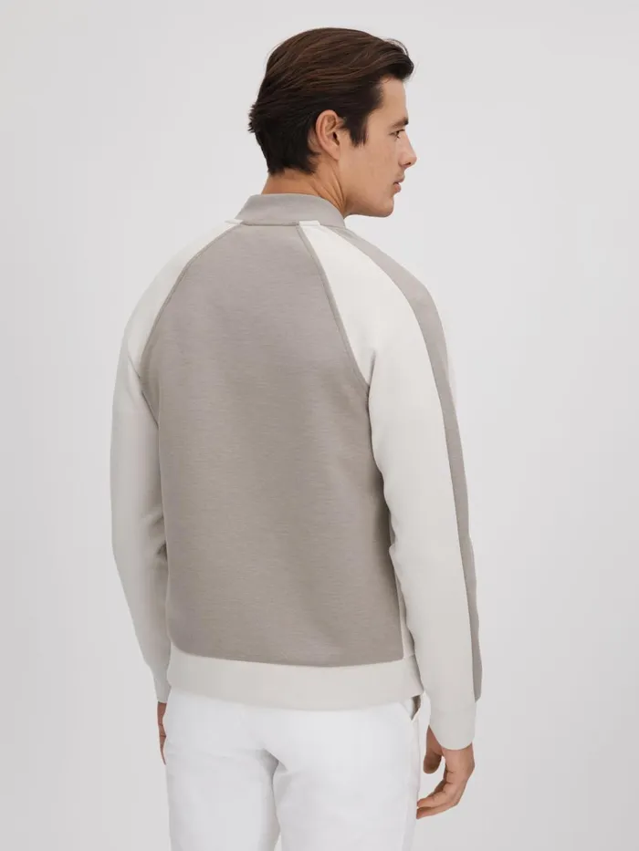 Men Reiss Outerwear and Coats Pelham Colourblock Jersey Bomber Jacket Taupewhite