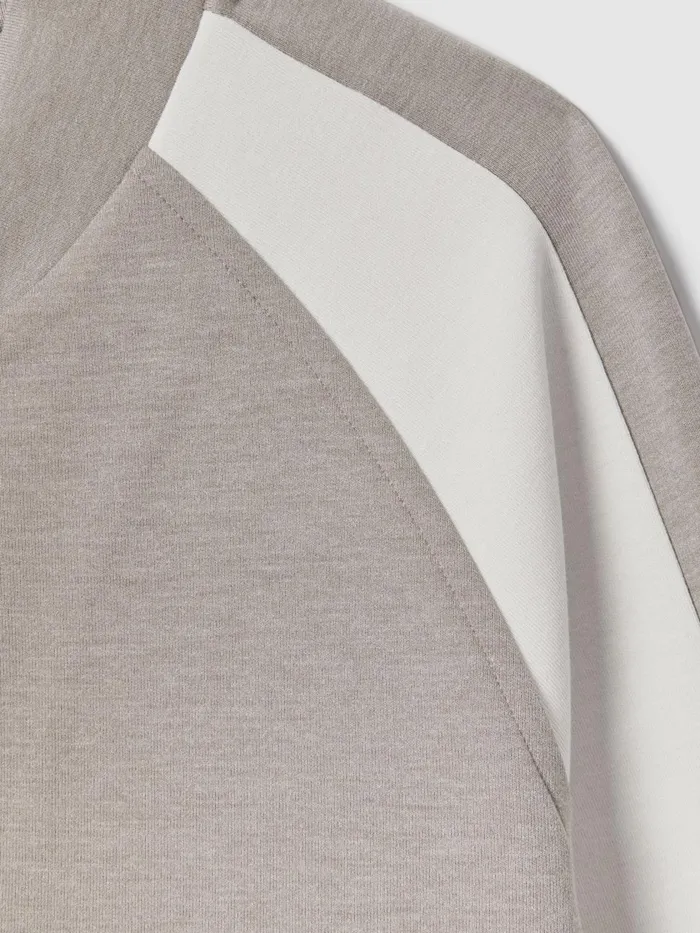 Men Reiss Outerwear and Coats Pelham Colourblock Jersey Bomber Jacket Taupewhite
