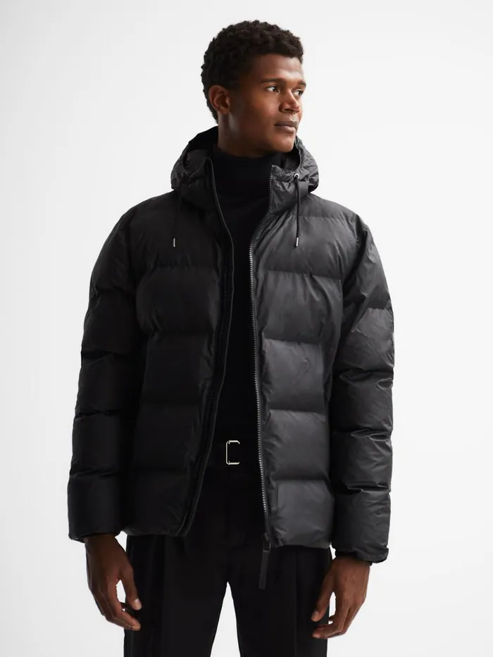 Men Reiss Outerwear and Coats Rains Hooded Puffer Jacket Black