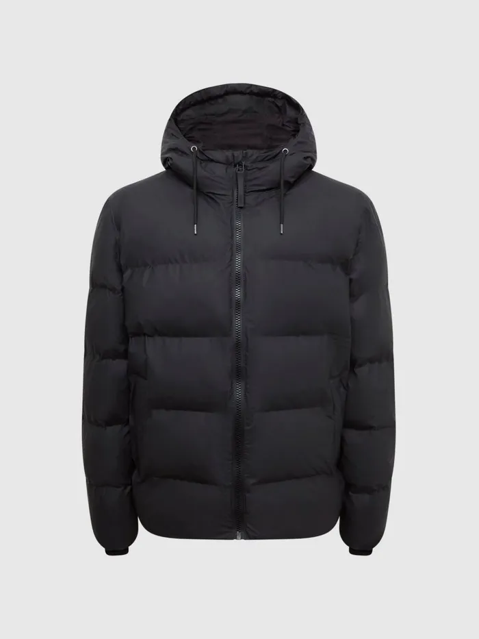 Men Reiss Outerwear and Coats Rains Hooded Puffer Jacket Black