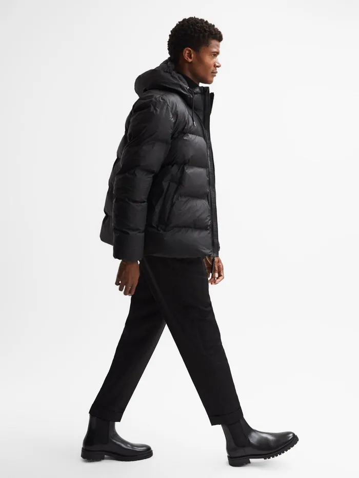 Men Reiss Outerwear and Coats Rains Hooded Puffer Jacket Black