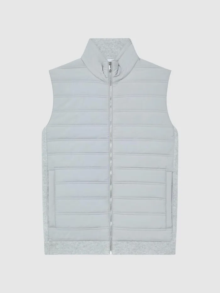 Men Reiss Outerwear and Coats William Hybrid Quilt And Knit ZipThrough Gilet Soft Grey