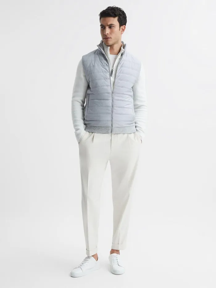 Men Reiss Outerwear and Coats William Hybrid Quilt And Knit ZipThrough Gilet Soft Grey