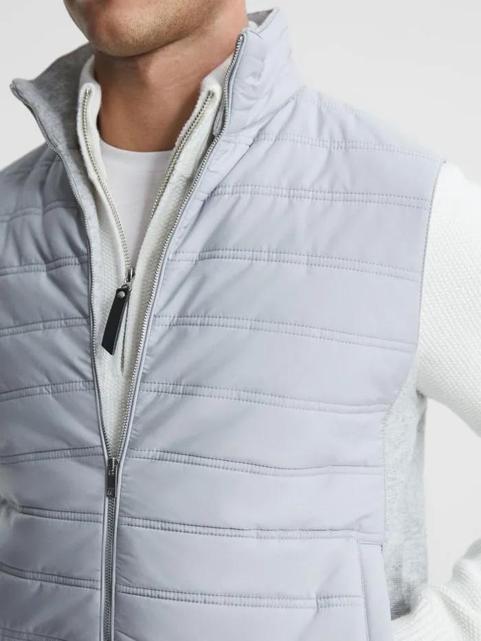 Men Reiss Outerwear and Coats William Hybrid Quilt And Knit ZipThrough Gilet Soft Grey