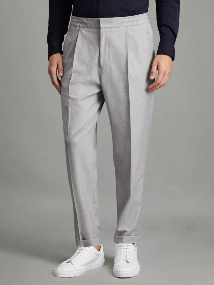 Men Reiss Pants Brighton Relaxed Drawstring Trousers With TurnUps Grey