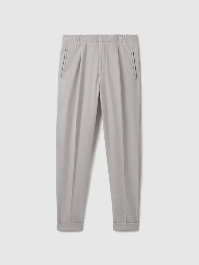 Men Reiss Pants Brighton Relaxed Drawstring Trousers With TurnUps Grey