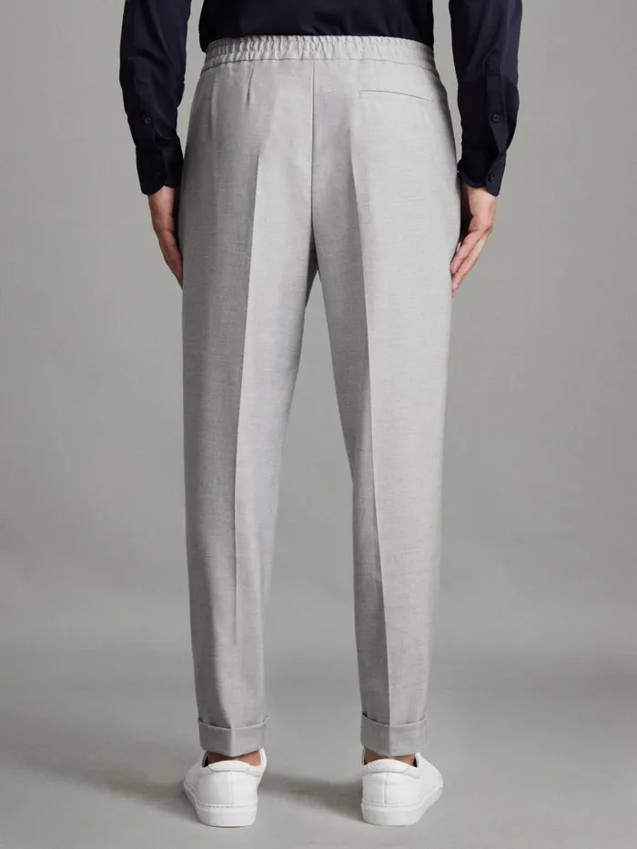 Men Reiss Pants Brighton Relaxed Drawstring Trousers With TurnUps Grey