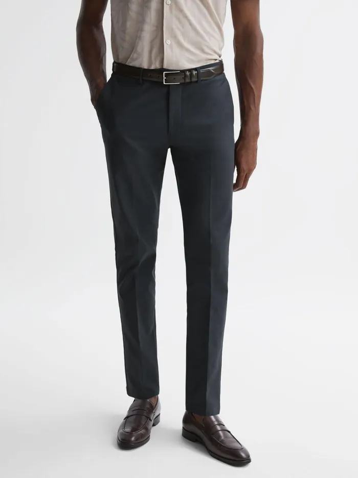 Men Reiss Pants Eastbury Slim Fit Cotton Blend Chinos Steel Blue