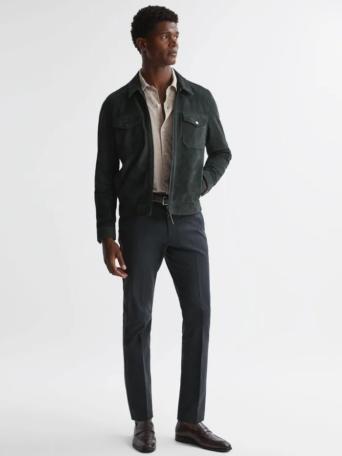 Men Reiss Pants Eastbury Slim Fit Cotton Blend Chinos Steel Blue