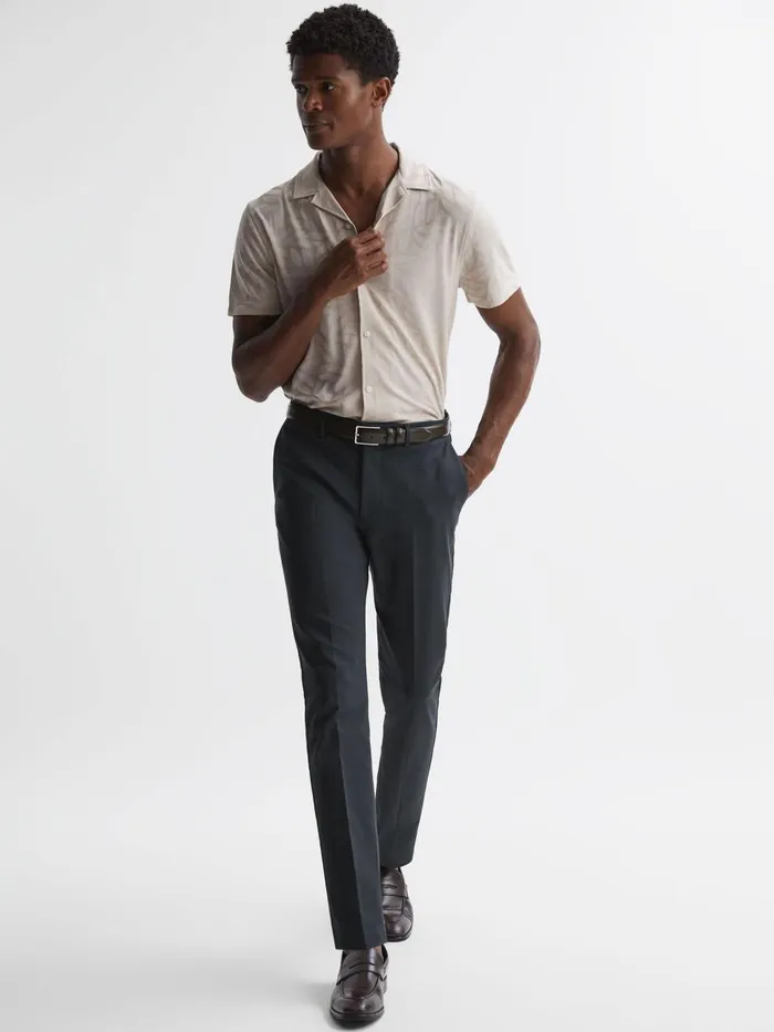 Men Reiss Pants Eastbury Slim Fit Cotton Blend Chinos Steel Blue
