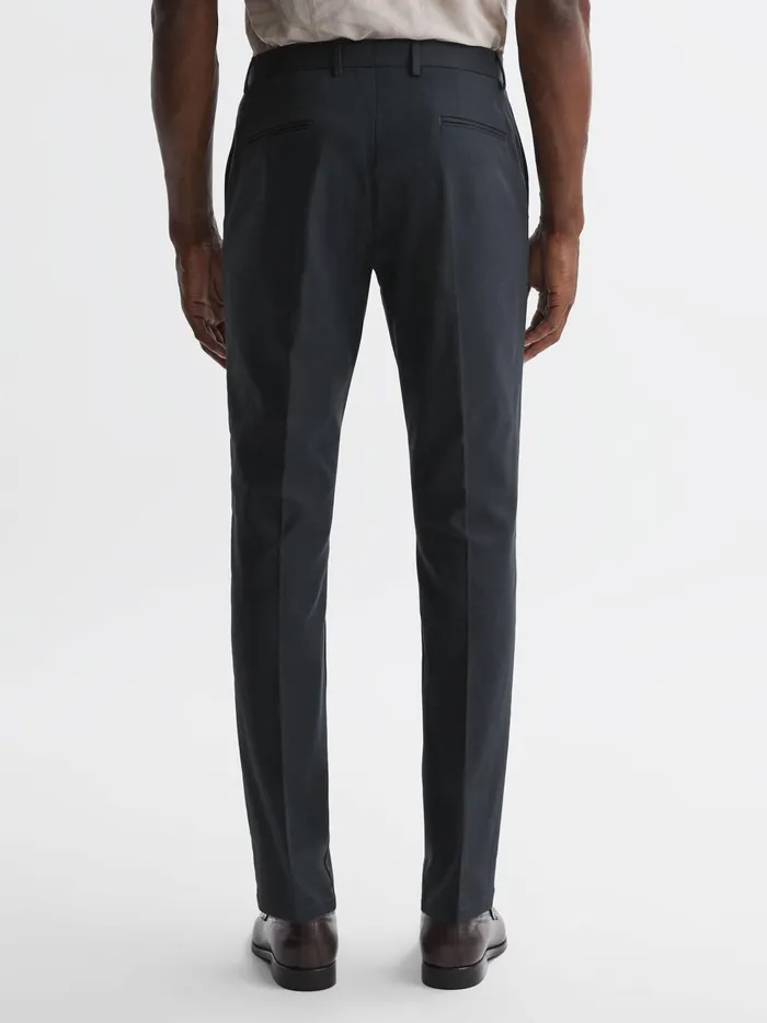 Men Reiss Pants Eastbury Slim Fit Cotton Blend Chinos Steel Blue