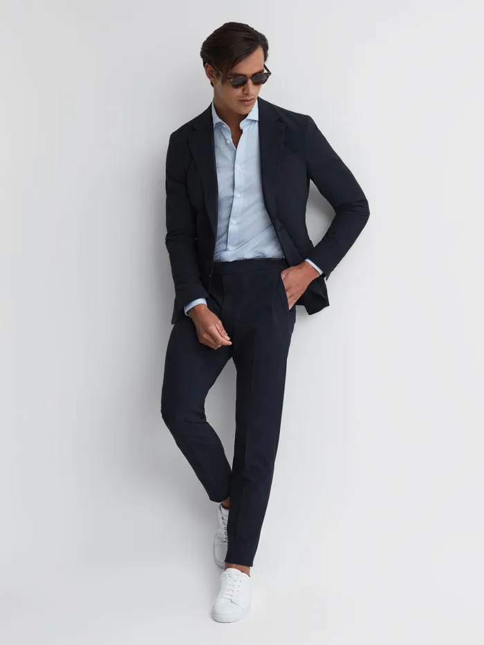 Men Reiss Pants Found Relaxed Drawstring Trousers Navy
