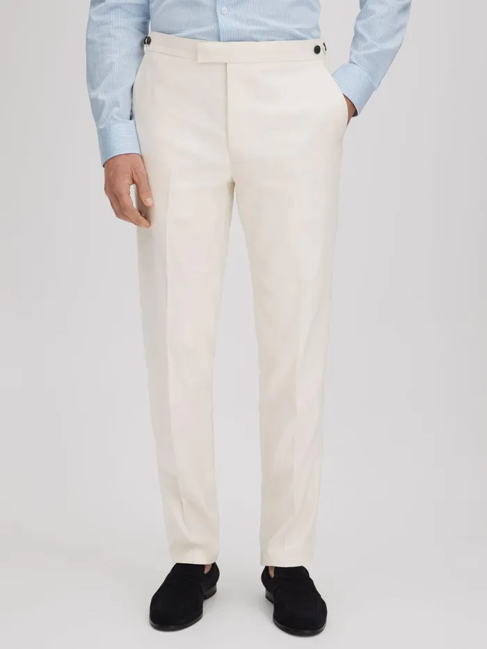 Men Reiss Pants Heat Linen Blend Adjuster Trousers Off White