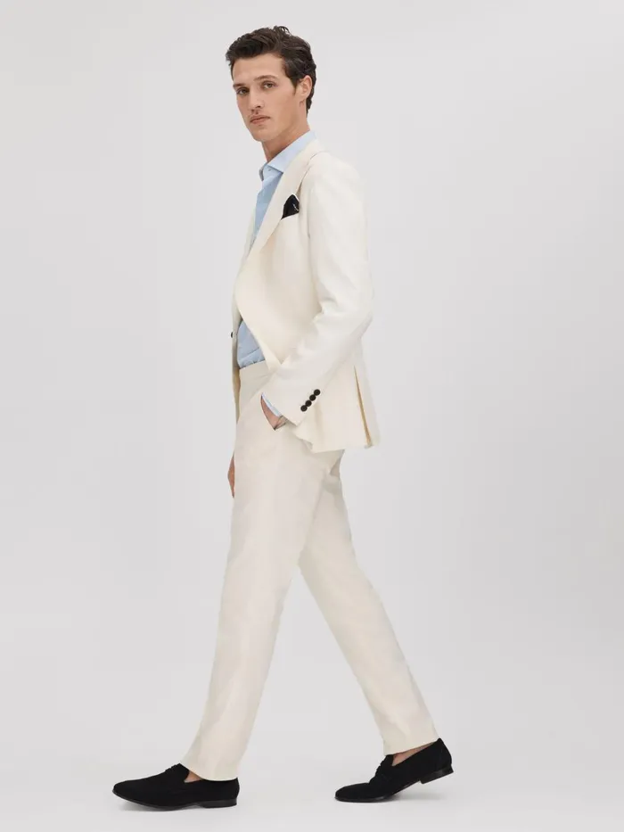 Men Reiss Pants Heat Linen Blend Adjuster Trousers Off White