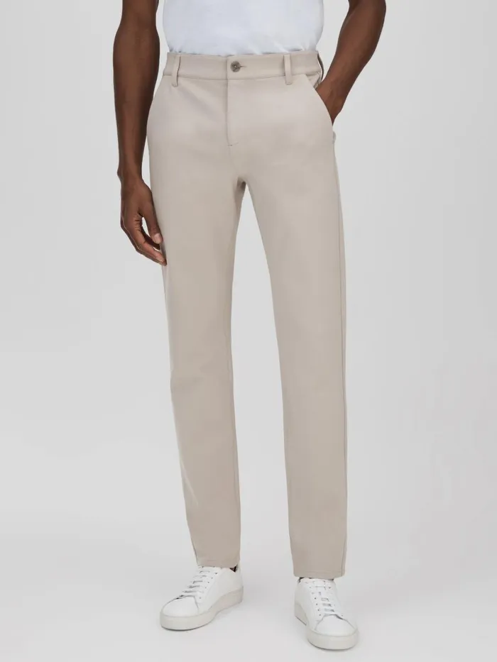 Men Reiss Pants Tapered Stretch Trousers Oyster