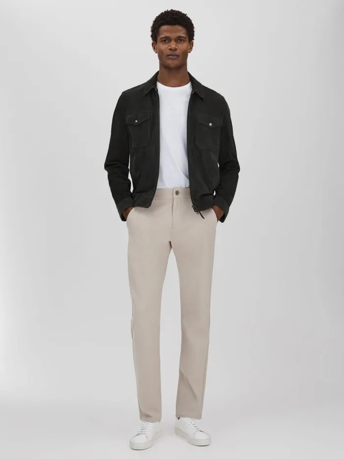 Men Reiss Pants Tapered Stretch Trousers Oyster