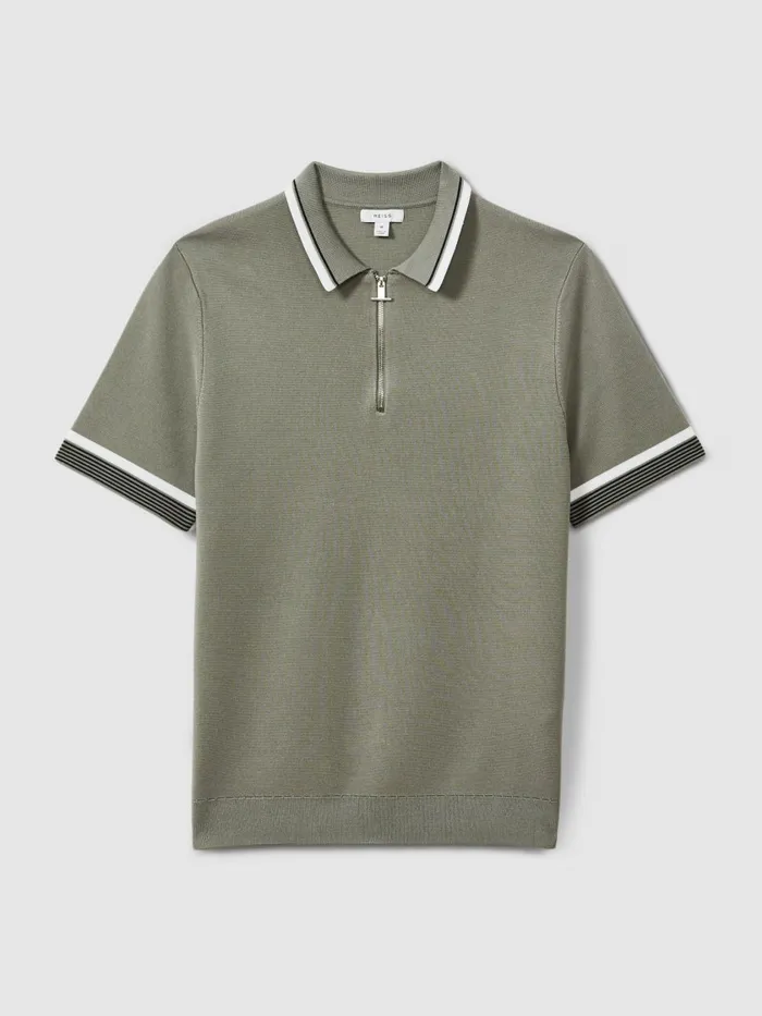 Men Reiss Polo Shirts Chelsea HalfZip Polo Shirt Sage