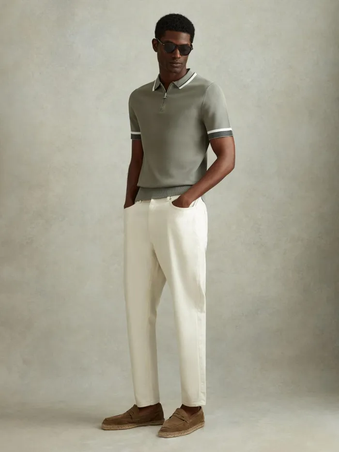 Men Reiss Polo Shirts Chelsea HalfZip Polo Shirt Sage