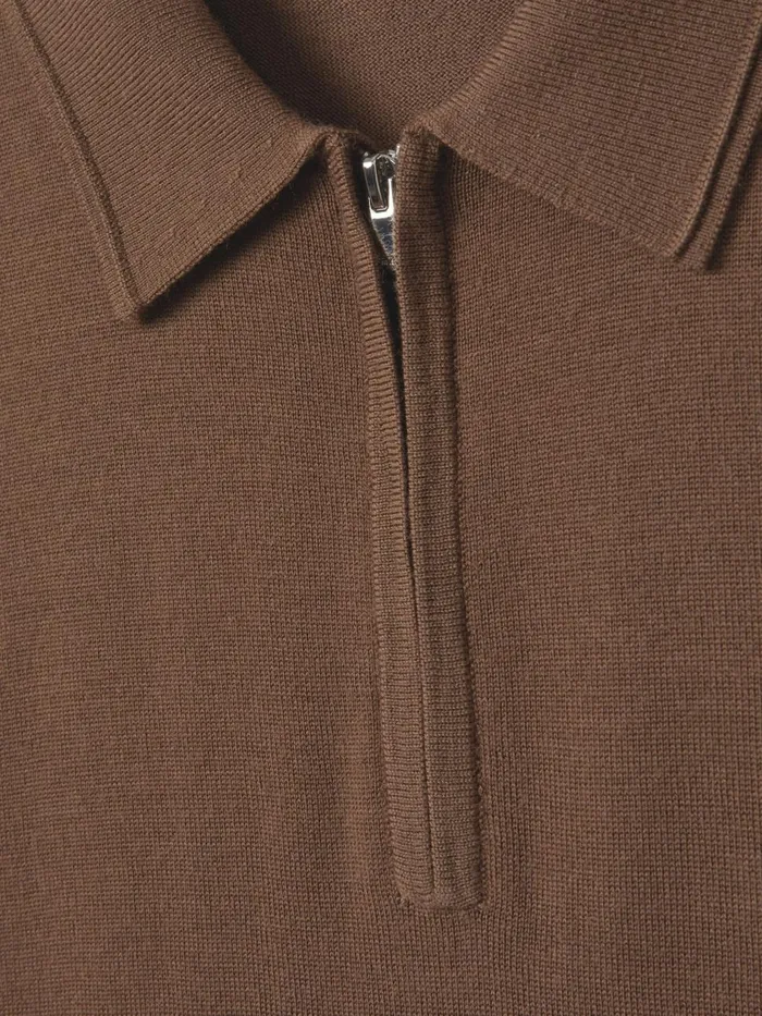 Men Reiss Polo Shirts Maxwell Merino Wool HalfZip Polo Shirt Pecan Brown