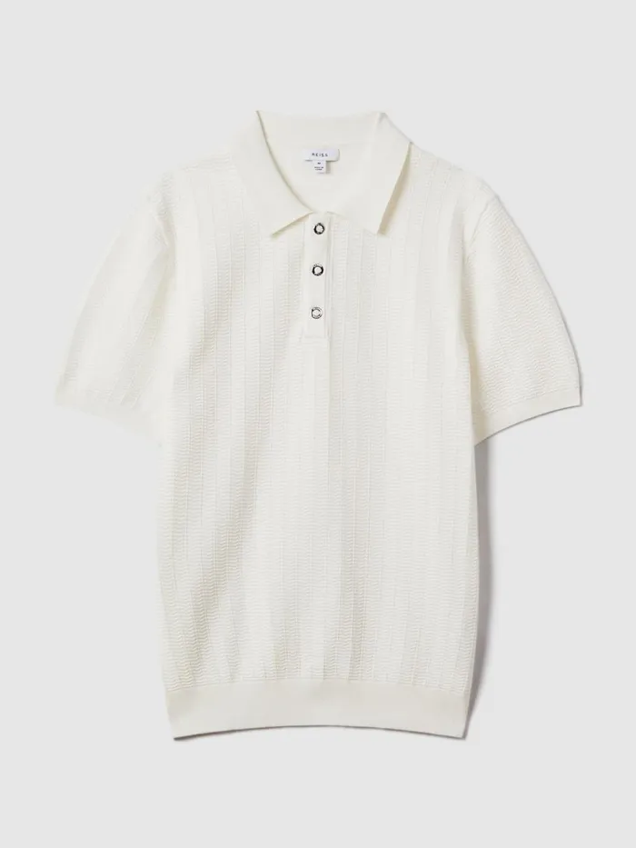 Men Reiss Polo Shirts Pascoe Textured Modal Blend Polo Shirt White