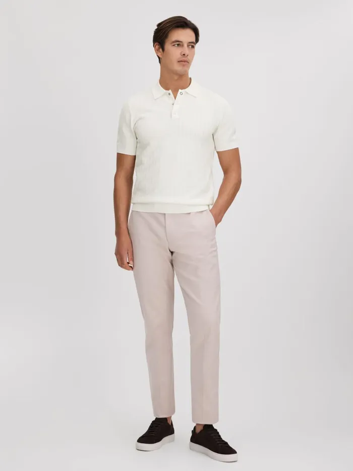 Men Reiss Polo Shirts Pascoe Textured Modal Blend Polo Shirt White
