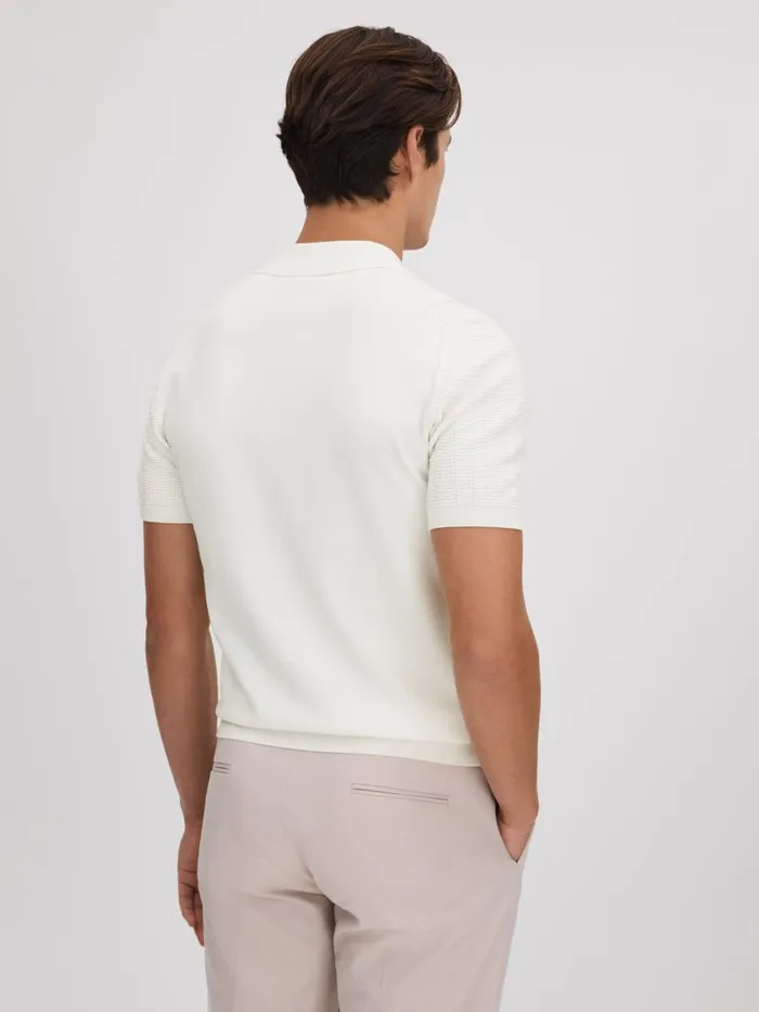 Men Reiss Polo Shirts Pascoe Textured Modal Blend Polo Shirt White