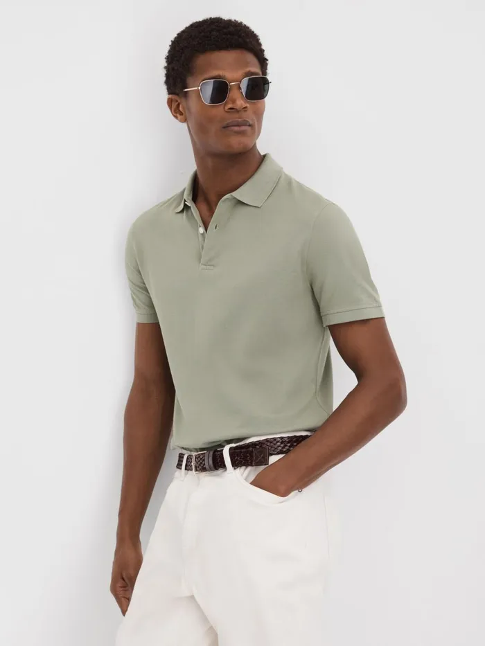 Men Reiss Polo Shirts Puro Garment Dyed Cotton Polo Shirt Dark Sage