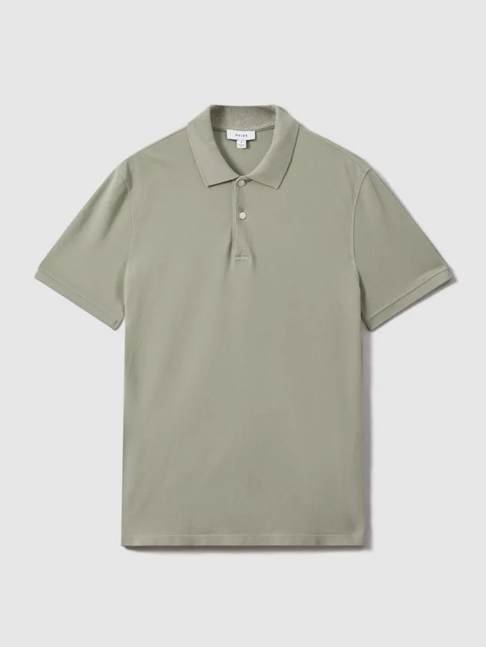 Men Reiss Polo Shirts Puro Garment Dyed Cotton Polo Shirt Dark Sage