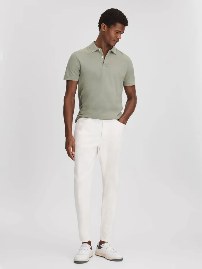Men Reiss Polo Shirts Puro Garment Dyed Cotton Polo Shirt Dark Sage