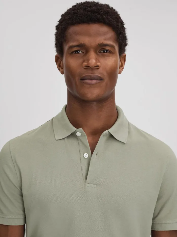 Men Reiss Polo Shirts Puro Garment Dyed Cotton Polo Shirt Dark Sage