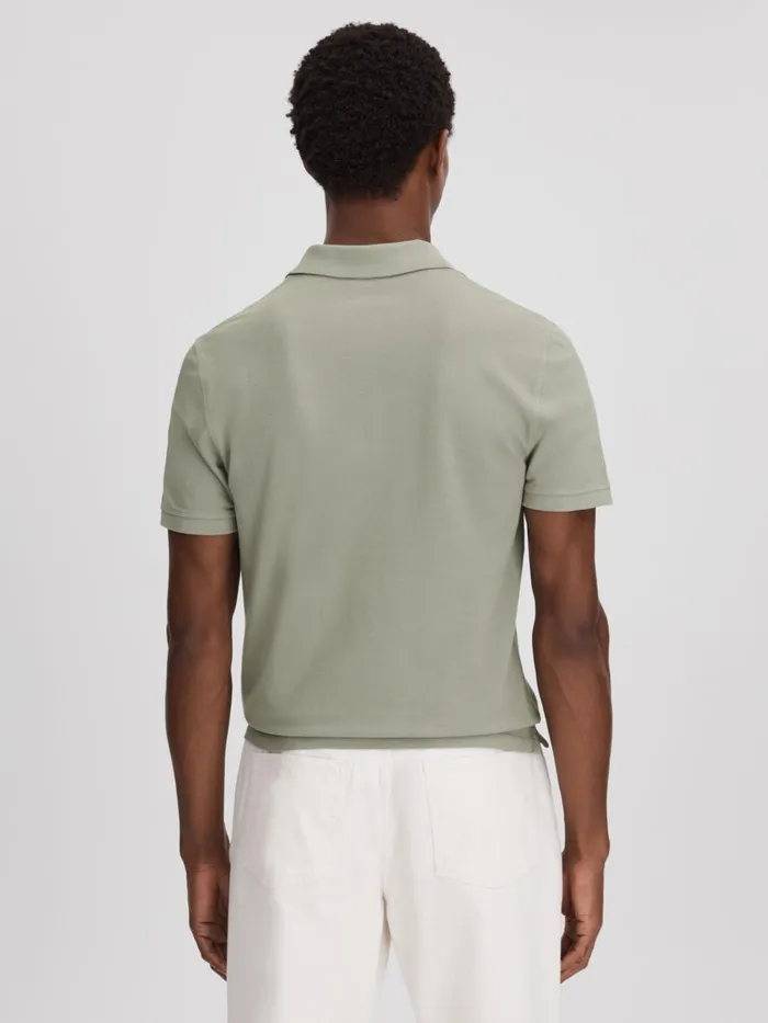 Men Reiss Polo Shirts Puro Garment Dyed Cotton Polo Shirt Dark Sage