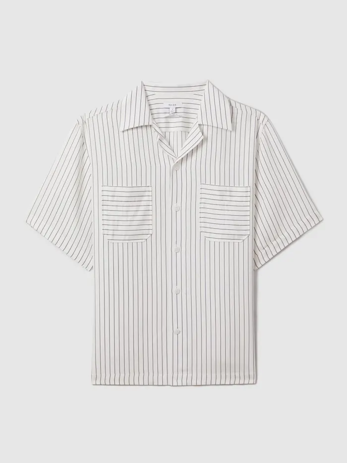 Men Reiss Shirts Anchor Boxy Fit Striped Shirt Whitenavy