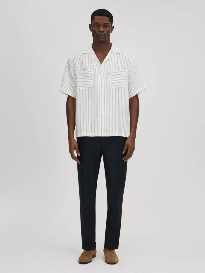 Men Reiss Shirts Anchor Boxy Fit Striped Shirt Whitenavy