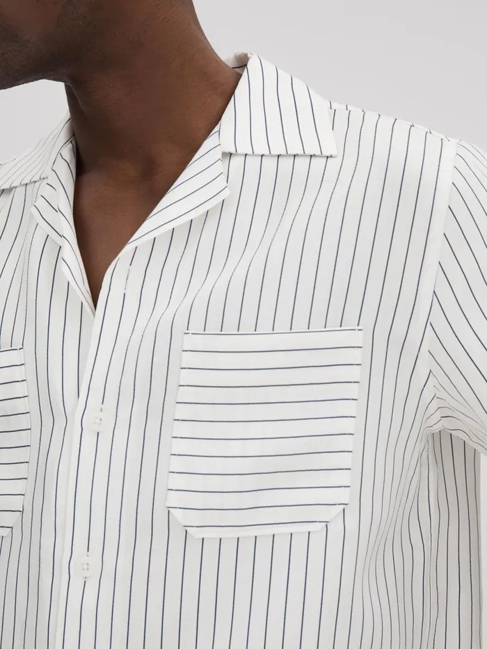 Men Reiss Shirts Anchor Boxy Fit Striped Shirt Whitenavy