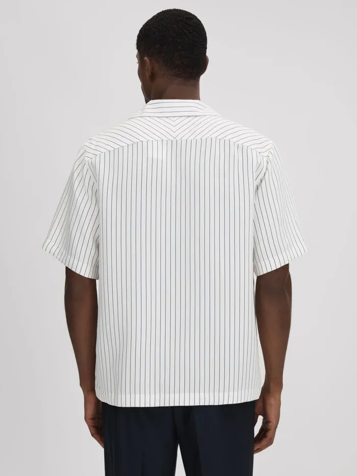 Men Reiss Shirts Anchor Boxy Fit Striped Shirt Whitenavy