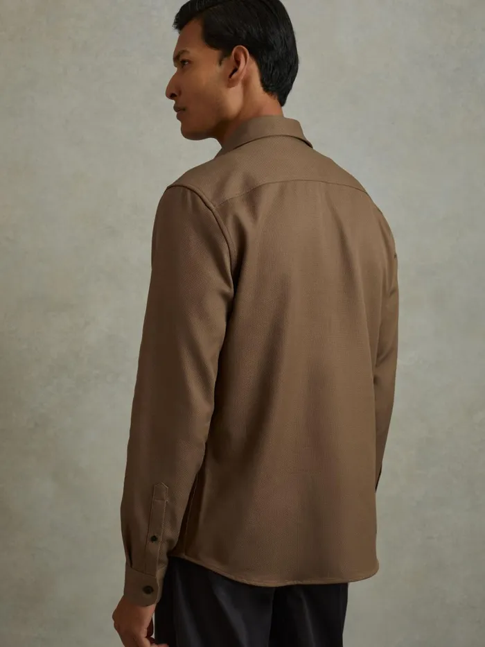 Men Reiss Shirts Arlo Cotton Canvas Overshirt Tobacco Brown
