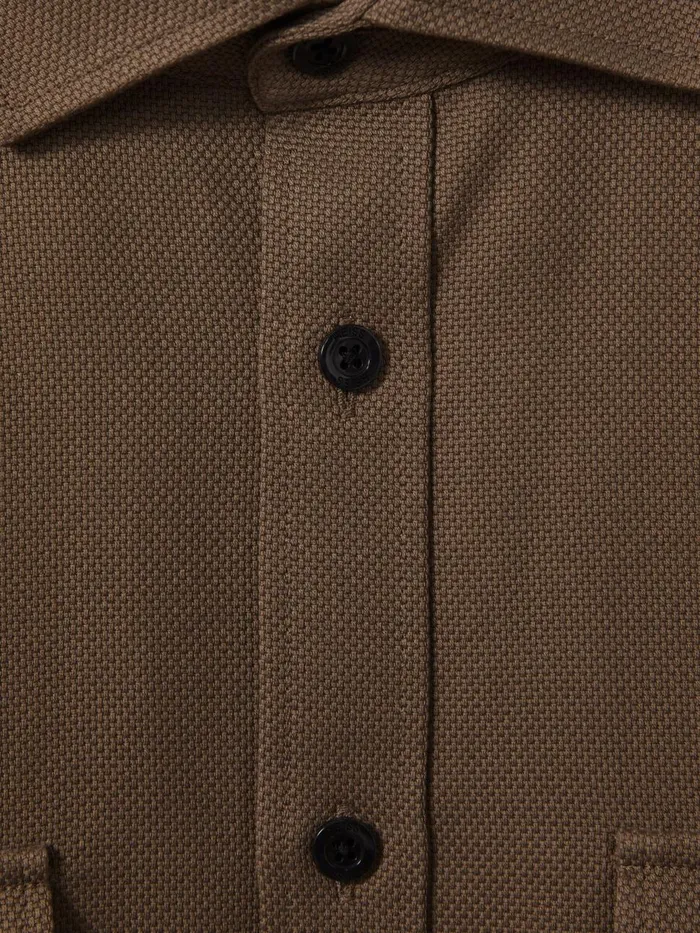 Men Reiss Shirts Arlo Cotton Canvas Overshirt Tobacco Brown