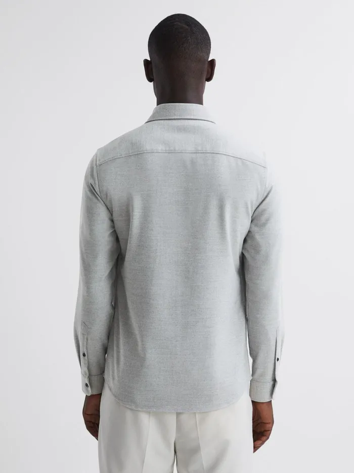 Men Reiss Shirts Chaser ButtonThrough Twin Pocket Overshirt Soft Grey Melange
