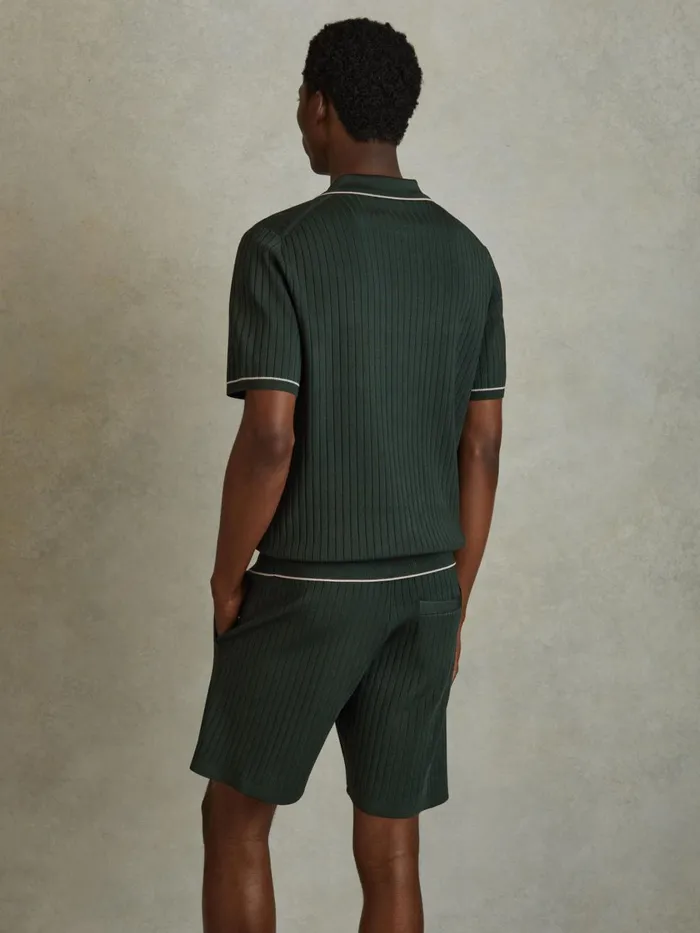 Men Reiss Shirts Christophe Ribbed Dual ZipFront Shirt Dark Green