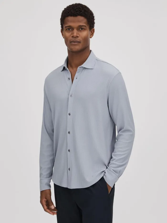 Men Reiss Shirts Corsica Textured ButtonThrough Shirt Porcelain Blue